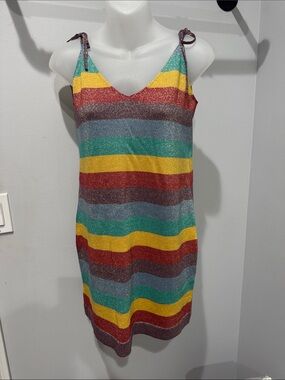 Striped Metallic Tie-Shoulder  Sundress in Multicolor size s. NWT